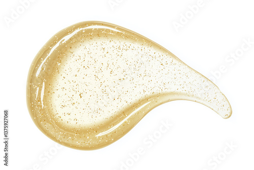 Transparent gelly swatch of cosmetic product isolated on white background