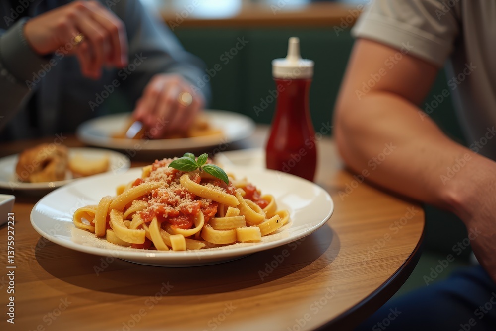 Delicious pasta meal in cozy restaurant setting