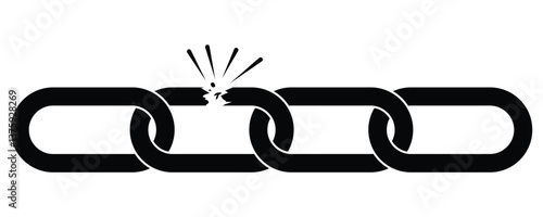 Broken chain vector icon. Silhouette broken Chain  icon vector. Wreck chain failure disconnection idea concept, break free, freedom. Concept damage connection or join in business. Vector Illustration.