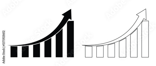 Growth icon vector set. Business growth success chart with arrow, bar sign, progress bar symbol. profit and loss statistics. Vector illustration. 