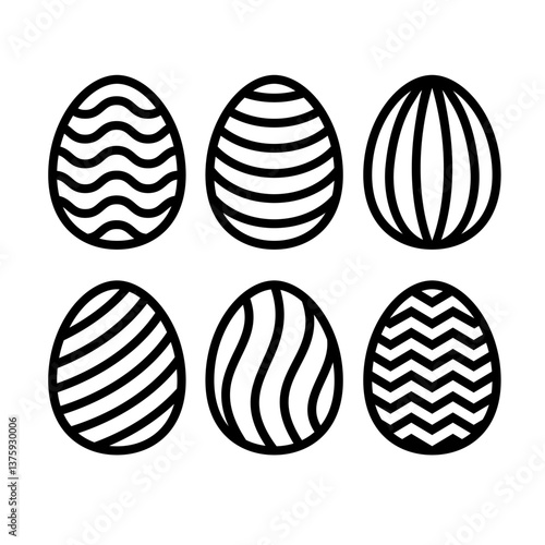 Easter geometric eggs set. Paper or laser cutting templates. Vector black illustrations. Decorative holiday symbols. Isolated on white background. Carved pattern. For laser, plotter cutting, print.