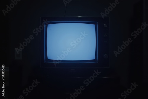 Obraz na płótnie Old television screen glowing in dark room w salonie