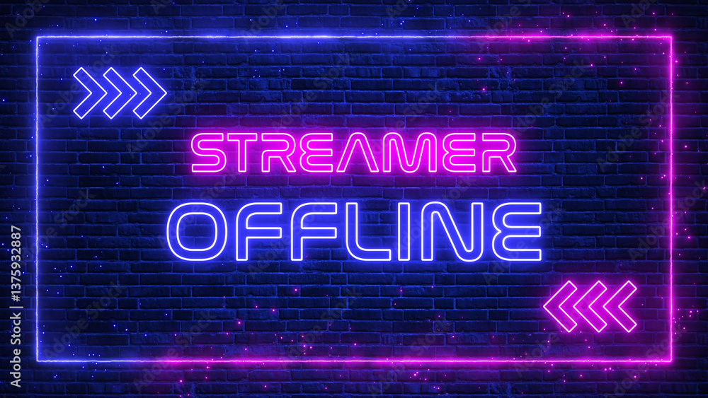streamer offline neon lights text on blue brick wall , streaming and broadcasting social media design element streamer offline neon lights text on blue brick wall , streaming and broadcasting social media design element