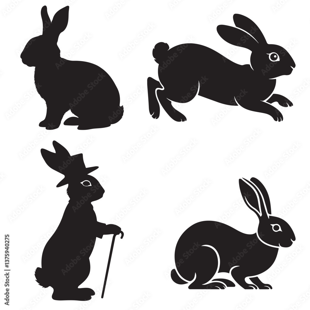 Fototapeta premium set of vector different type of RABBIT, bunny silhouettes