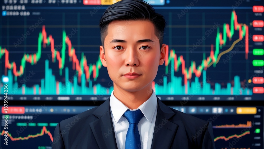 Businessperson analyzing digital trading platform for economic growth Businessperson analyzing digital trading platform for economic growth