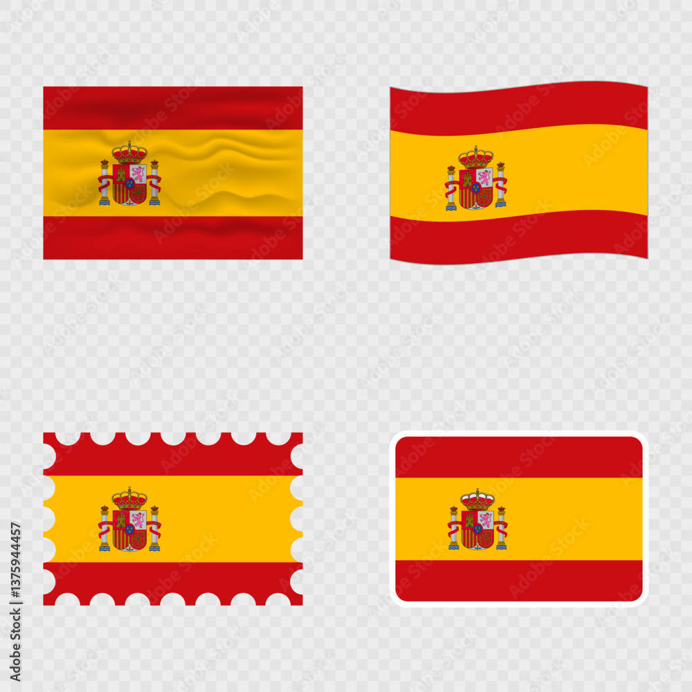 Fototapeta premium Spain national flag in four different styles.