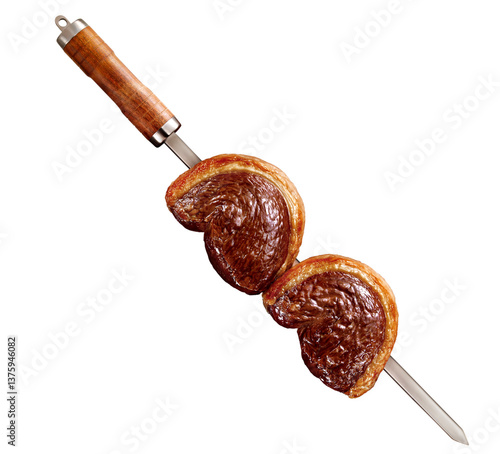 espeto com carne bovina grelhado isolado em fundo transparente - churrasco brasileiro