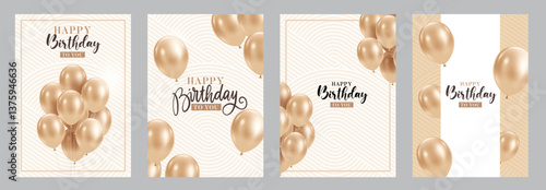 Happy Birthday celebration card banner template. Set of elegant cards for birthday party, anniversary or other events