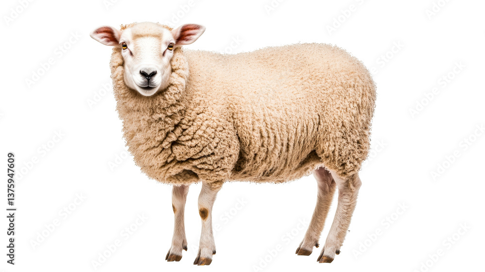 Sheep with fluffy fleece and white face portrait, domestic animal, cut out transparent Sheep with fluffy fleece and white face portrait, domestic animal, cut out transparent