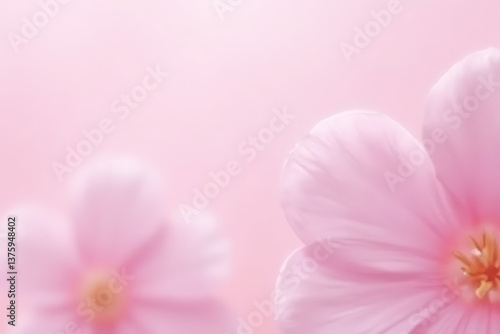 Macro shot of a single cherry blossom in full bloom, with a smooth pastel pink gradient background