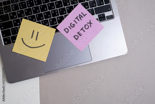 Technology concept - words of digital detox digital gadgets. Concept of social media addiction. Stop using digital gadgets at home and outside of work hours.