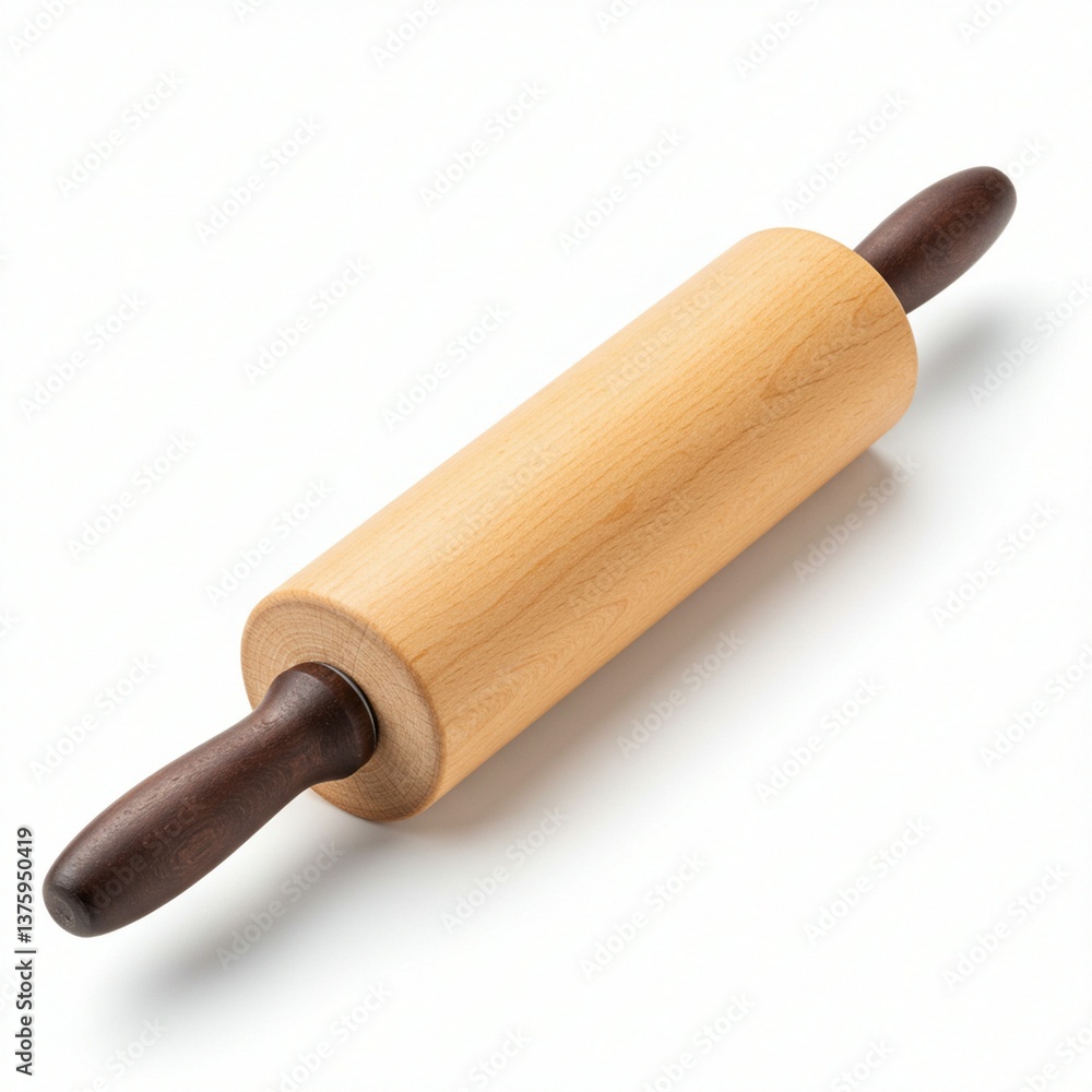 High-angle shot of a wooden rolling pin on a white background. High-angle shot of a wooden rolling pin on a white background.