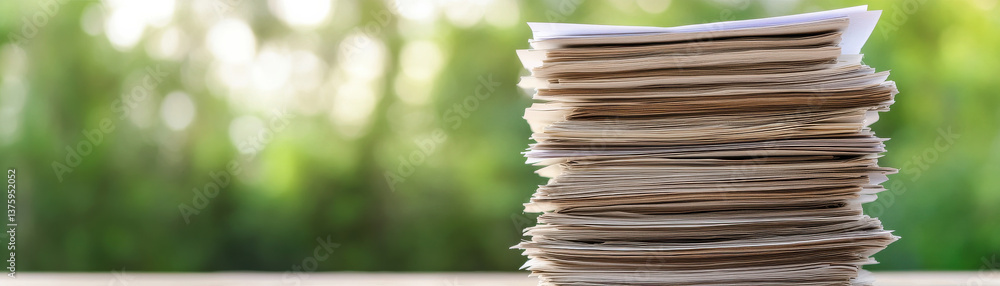 stack of office papers and documents on desk, showcasing organization and productivity in serene environment stack of office papers and documents on desk, showcasing organization and productivity in serene environment