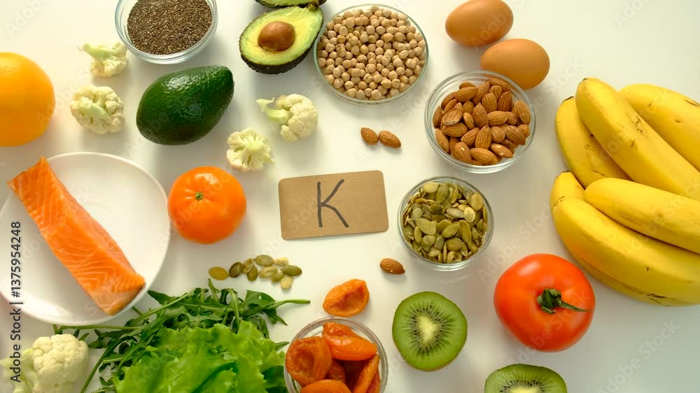 different foods containing potassium. Selective focus. different foods containing potassium. Selective focus.