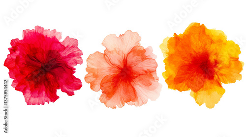 Fototapeta Naklejka Na Ścianę i Meble -  Colorful hibiscus flowers with watercolor effect , cut out transparent