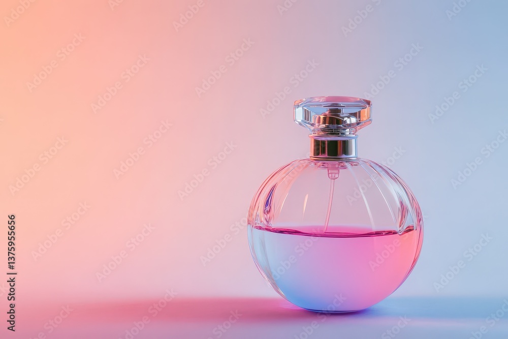 A beautiful perfume bottle with a stylish design in the light A beautiful perfume bottle with a stylish design in the light