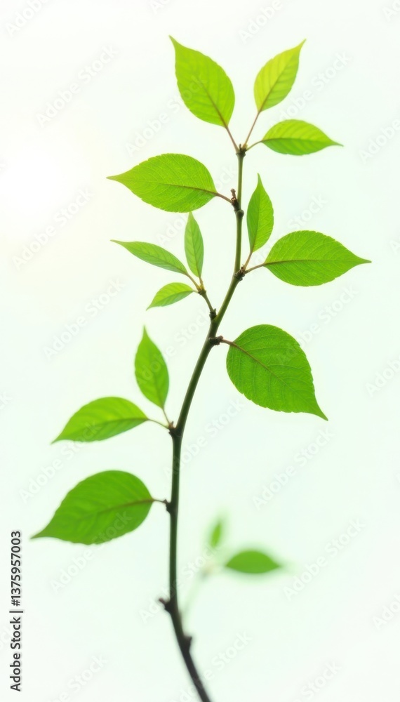 Thin branches with leaves isolated on white background, green, branch, naturephotography Thin branches with leaves isolated on white background, green, branch, naturephotography