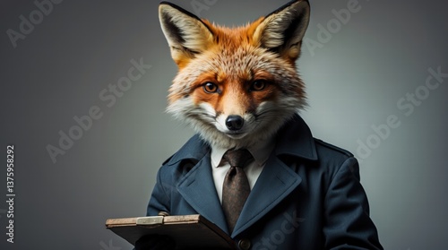 Wallpaper Mural Fox in Suit Holding Clipboard,Business Animal Concept Torontodigital.ca