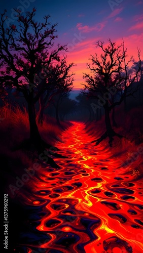 Surreal Twilight Lava Landscape