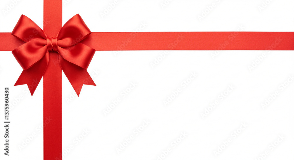 Red Ribbon Bow with Straight and Vertical Ribbons for Birthday or Christmas Banner Border on white Background Red Ribbon Bow with Straight and Vertical Ribbons for Birthday or Christmas Banner Border on white Background