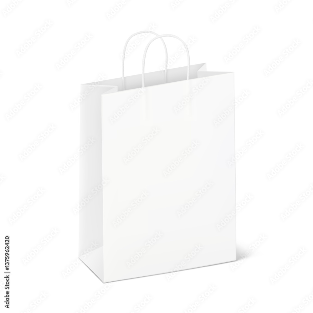 Paper carrier bag with twisted handle mockup. Vector illustration isolated on white background. Easy to use for presentation your product, idea, promo, design. EPS10. Paper carrier bag with twisted handle mockup. Vector illustration isolated on white background. Easy to use for presentation your product, idea, promo, design. EPS10.