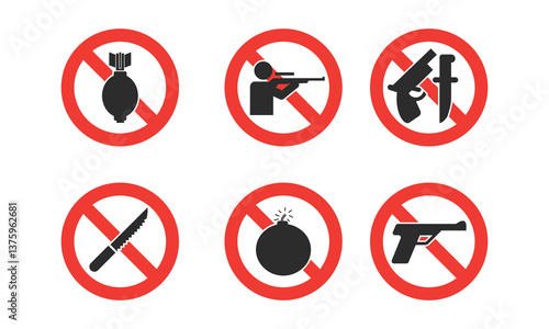 Prohibition of weapons guns, knives, and bombs.