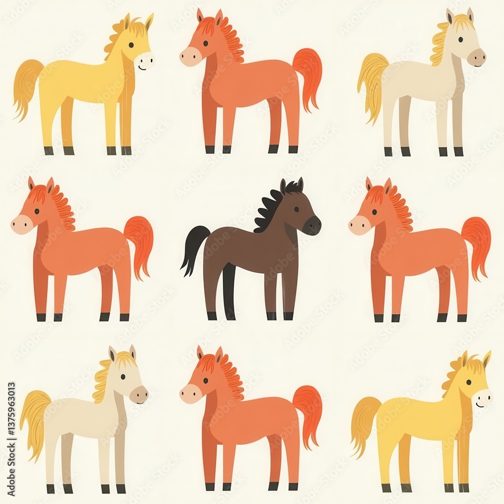Whimsical Cartoon Horse Pattern – Playful Animal Illustration with Vibrant Colors Whimsical Cartoon Horse Pattern – Playful Animal Illustration with Vibrant Colors
