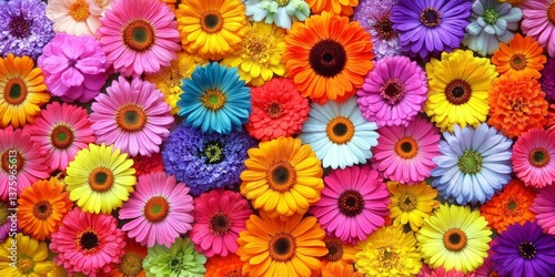 Wallpaper Mural Vibrant Summer Garden Close Up of Colorful Zinnias, Sunflowers, and Petunias in Bloom Torontodigital.ca