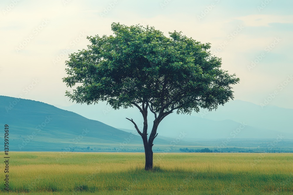 Obraz premium A lone tree stands peacefully in a scenic open landscape setting