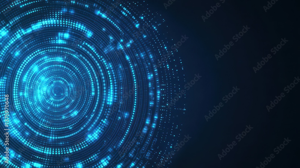 Obraz premium Eye-catching blue circular design featuring dots and lines for a modern and creative background aesthetic