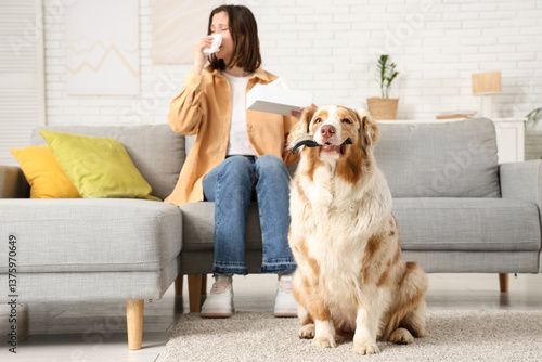 Dog with brush and young sn...