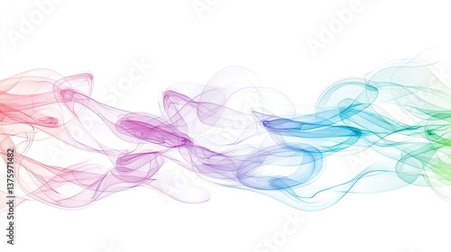 Colorful smoke swirls, abstract art, white background, design element (17)