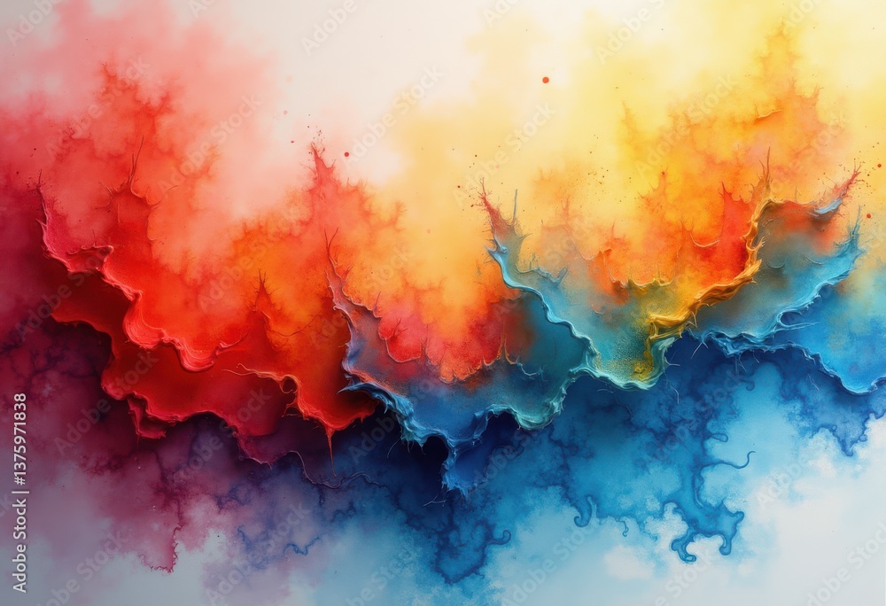 Obraz premium vibrant colorful watercolor splashes textured canvas artistic background dynamic patterns visual delight, abstract, paint, brush, fluidity, design, palette