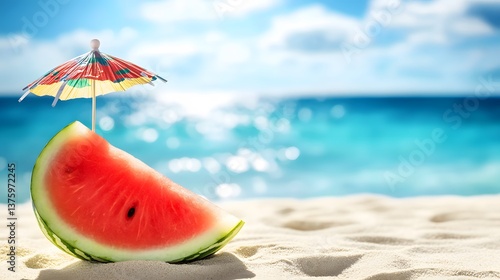 Summer Beach Watermelon Slice with Umbrella