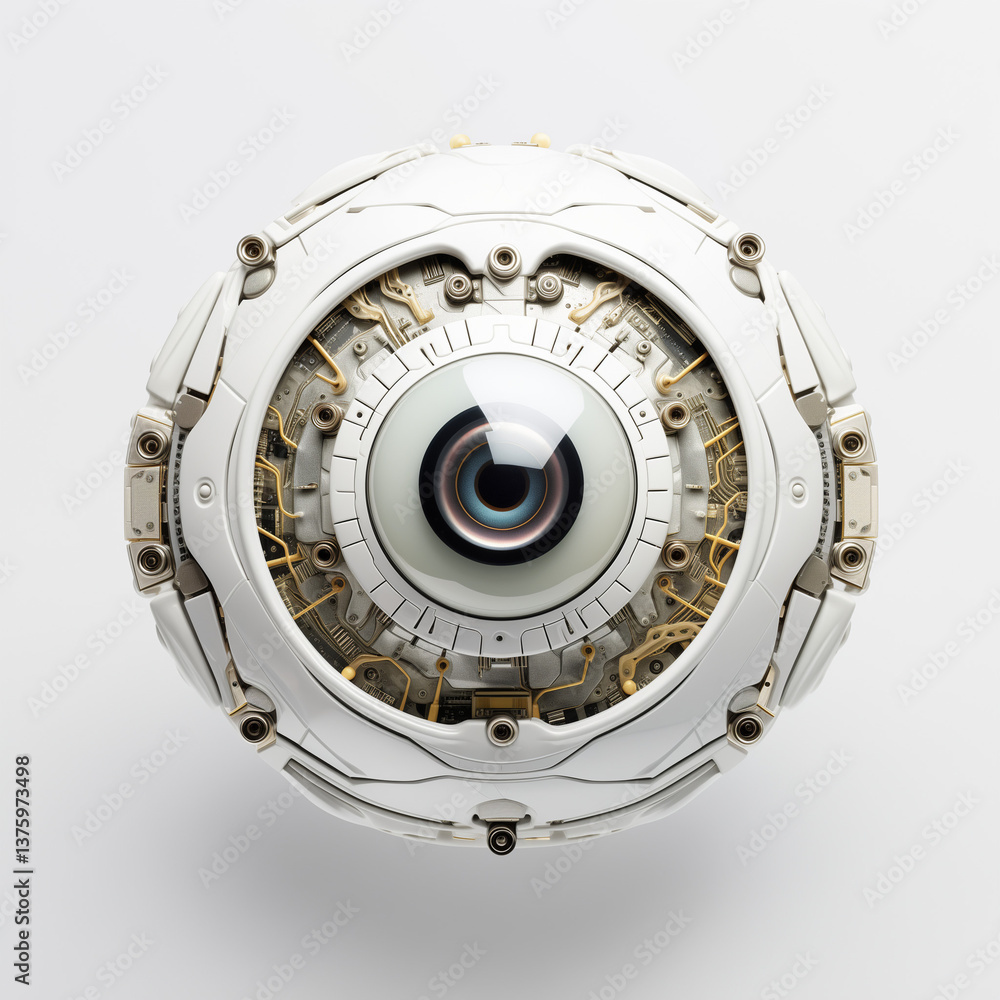 bionic eye with blue iris and wires on white background, AI technological biological medical concept
bionic eye with blue iris and wires on white background, AI technological biological medical concept