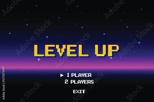LEVEL UP. pixel art .8 bit game. retro video game. for game assets.