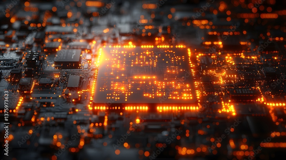 Obraz premium A machine learning algorithm visualized as a glowing circuit board