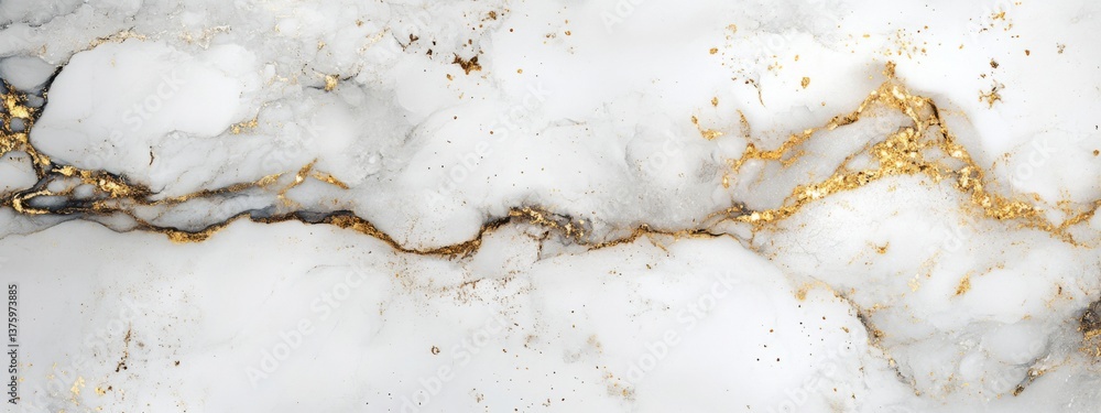 Fototapeta premium Luxury marble texture background in white with gold veins and glossy lighting