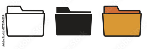 Open file folders icon. line and glyph version, outline and filled vector sign. Folder with documents linear and full pictogram. Symbol, logo illustration. Different style icons set.