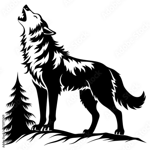 Wolf howling silhouette with background