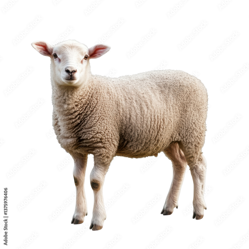 Fototapeta premium Charming Sheep Portrait Against Black Background
