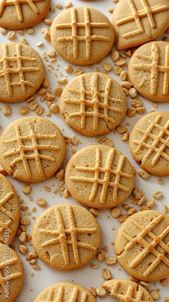 Delicious peanut butter cookies arranged on a baking sheet  