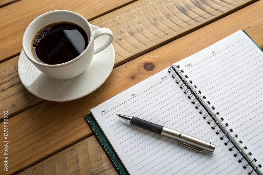 cup of black coffee, a lined notepad, and a pen placed on a wooden surface. The setup suggests a workspace or a moment of reflection, perfect for journaling, planning, or brainstorming ideas. cup of black coffee, a lined notepad, and a pen placed on a wooden surface. The setup suggests a workspace or a moment of reflection, perfect for journaling, planning, or brainstorming ideas.