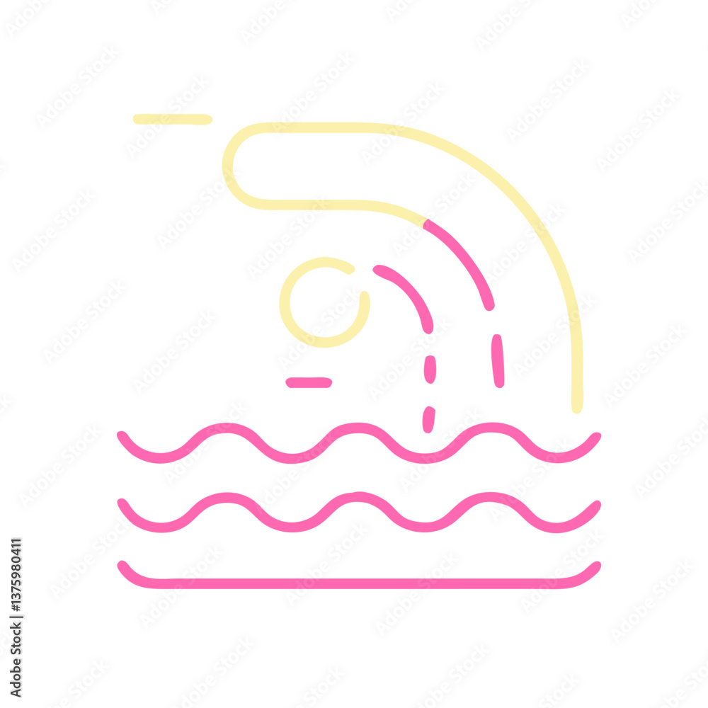 Obraz premium Minimal line illustration of a swimmer diving into water, symbolizing summer water activities, sports, and beach vacation fun. 