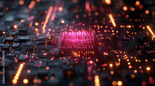 Wallpaper Mural A quantum chip emitting golden circuits in a digital world Torontodigital.ca