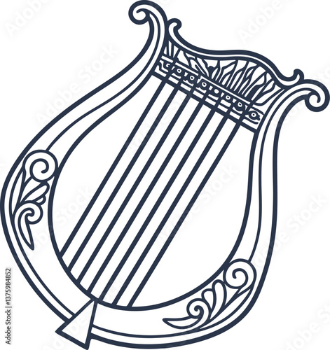 elegant lyre harp sketch musical instrument illustration, classic string design, artistic lines