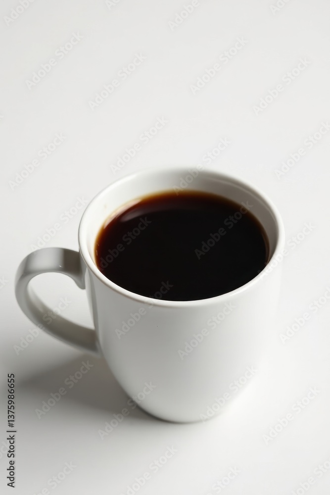 Dark roasted coffee in classic white mug against white , food photography, photography Dark roasted coffee in classic white mug against white , food photography, photography