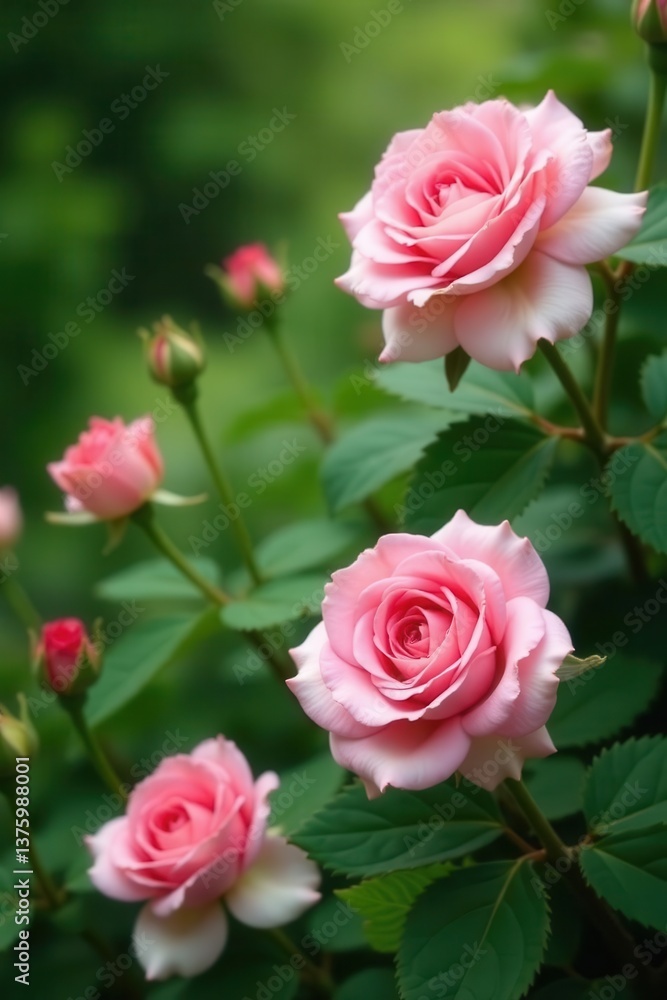 Delicate rose pink blooms, lush green foliage, garden setting , garden, vibrant, nature Delicate rose pink blooms, lush green foliage, garden setting , garden, vibrant, nature