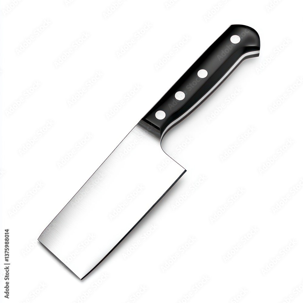 Isolated Cleaver Knife with Black Handle for Food Preparation on White