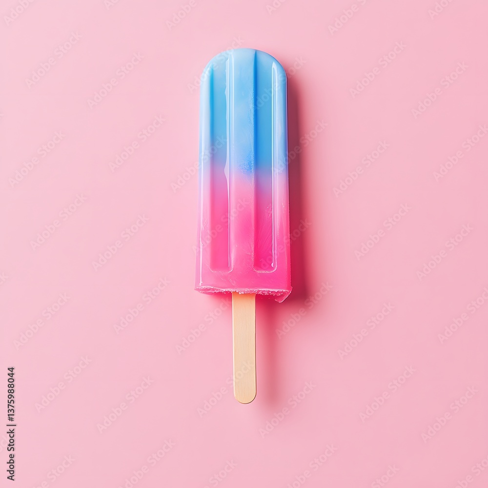 Colorful Ice Pop on Pink Background with Vibrant Blue and Pink Layers Colorful Ice Pop on Pink Background with Vibrant Blue and Pink Layers